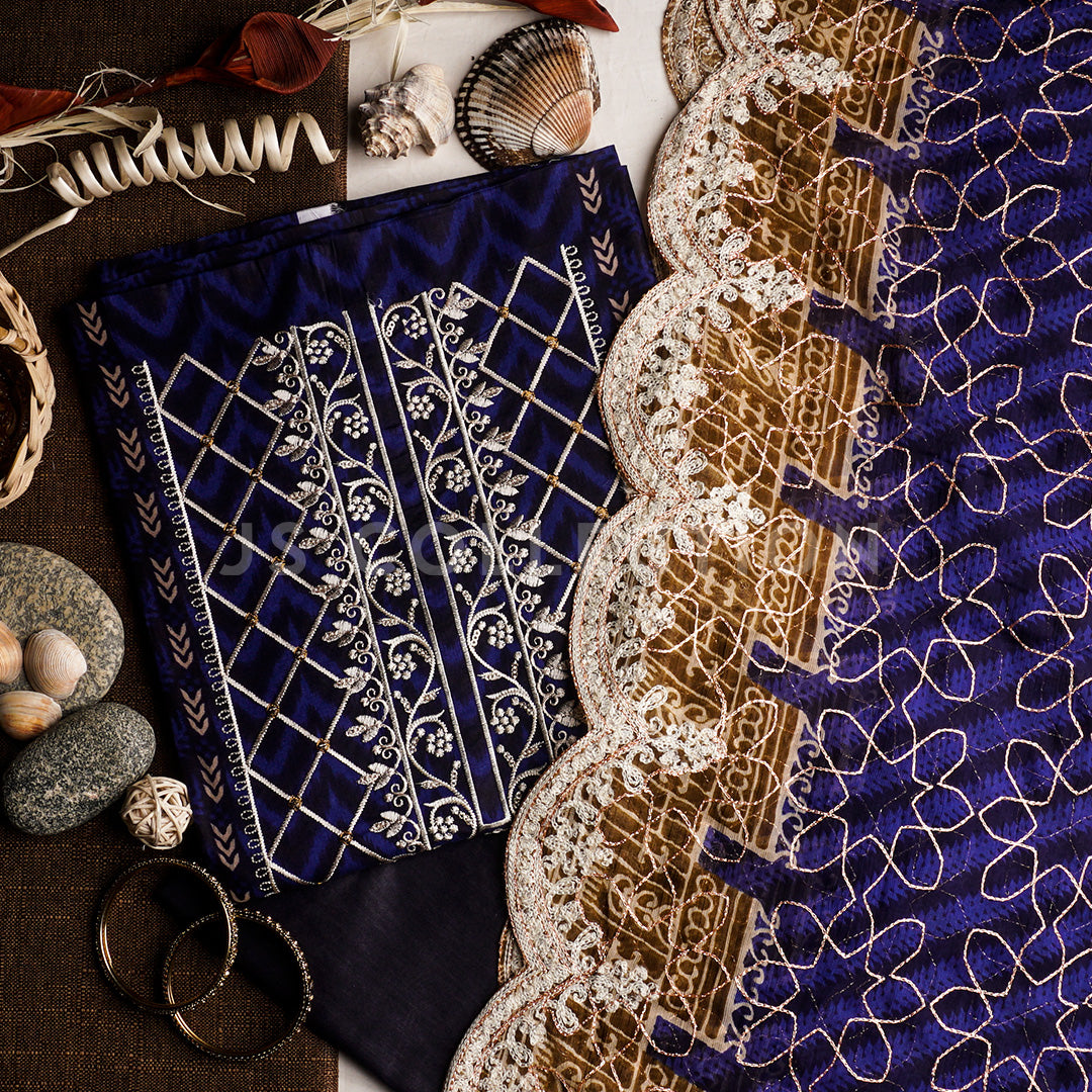 3 Pc Lawn Embroidered Chiffon Dupatta Cutwork Un-stitched-UN2033b