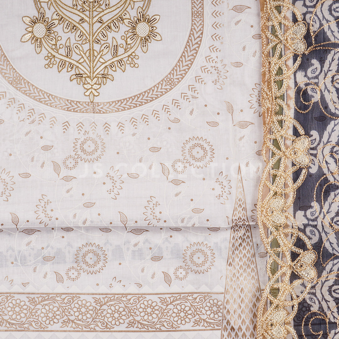3 Pc Lawn Embroidered Chiffon Dupatta Cutwork Un-stitched-UN2228