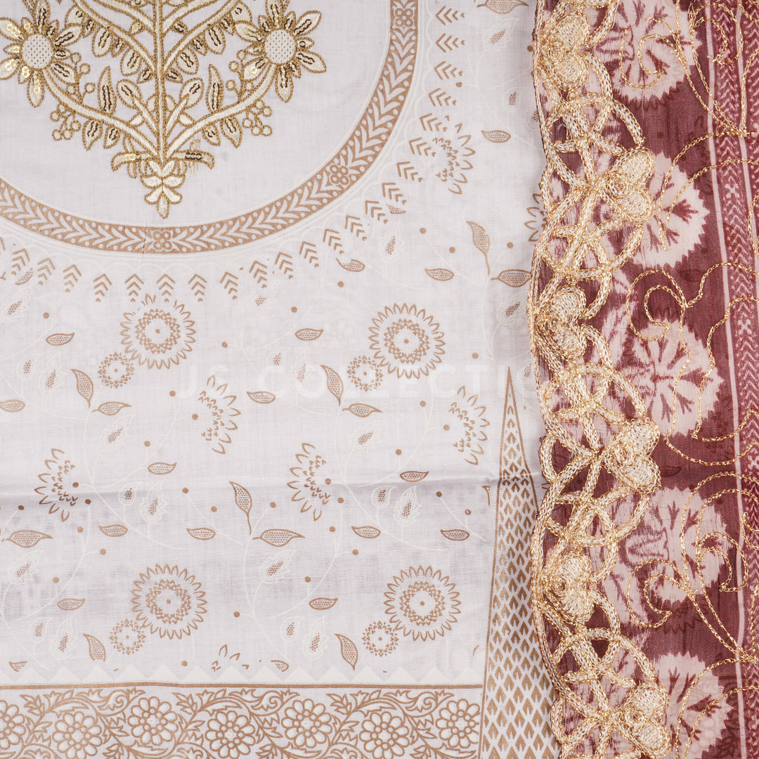 3 Pc Lawn Embroidered Chiffon Dupatta Cutwork Un-stitched-UN2229