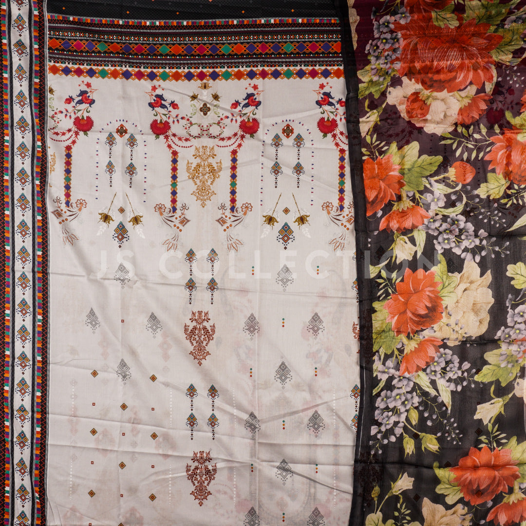 3 Pc Lawn Printed Bamber Chiffon Dupatta Un-stitched-UN2132