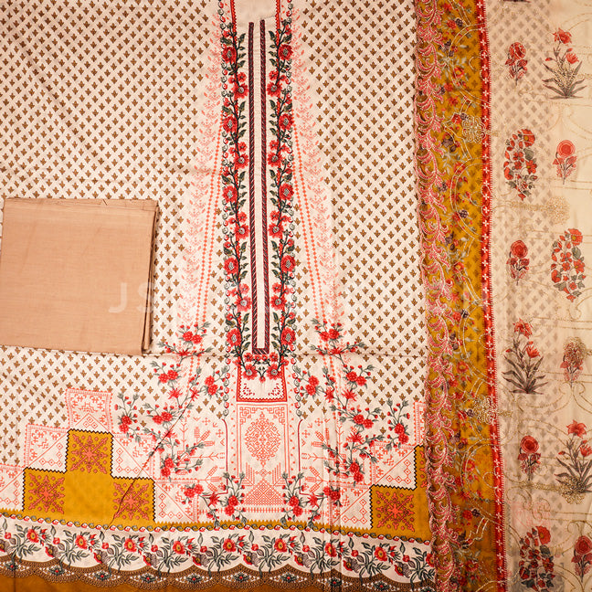 3 Pc Lawn Embroidered Chiffon Dupatta Cutwork Un-stitched-UN2046a