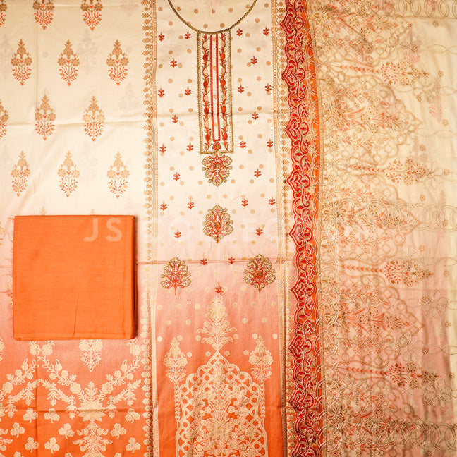 3 Pc Lawn Embroidered Chiffon Dupatta Cutwork Un-stitched-UN2030