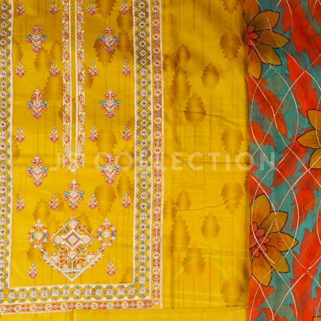 3 Pc Lawn Embroidered Chiffon Dupatta Cutwork Un-stitched-UN2007
