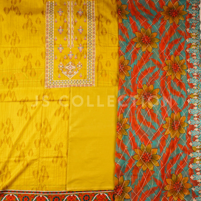 3 Pc Lawn Embroidered Chiffon Dupatta Cutwork Un-stitched-UN2007