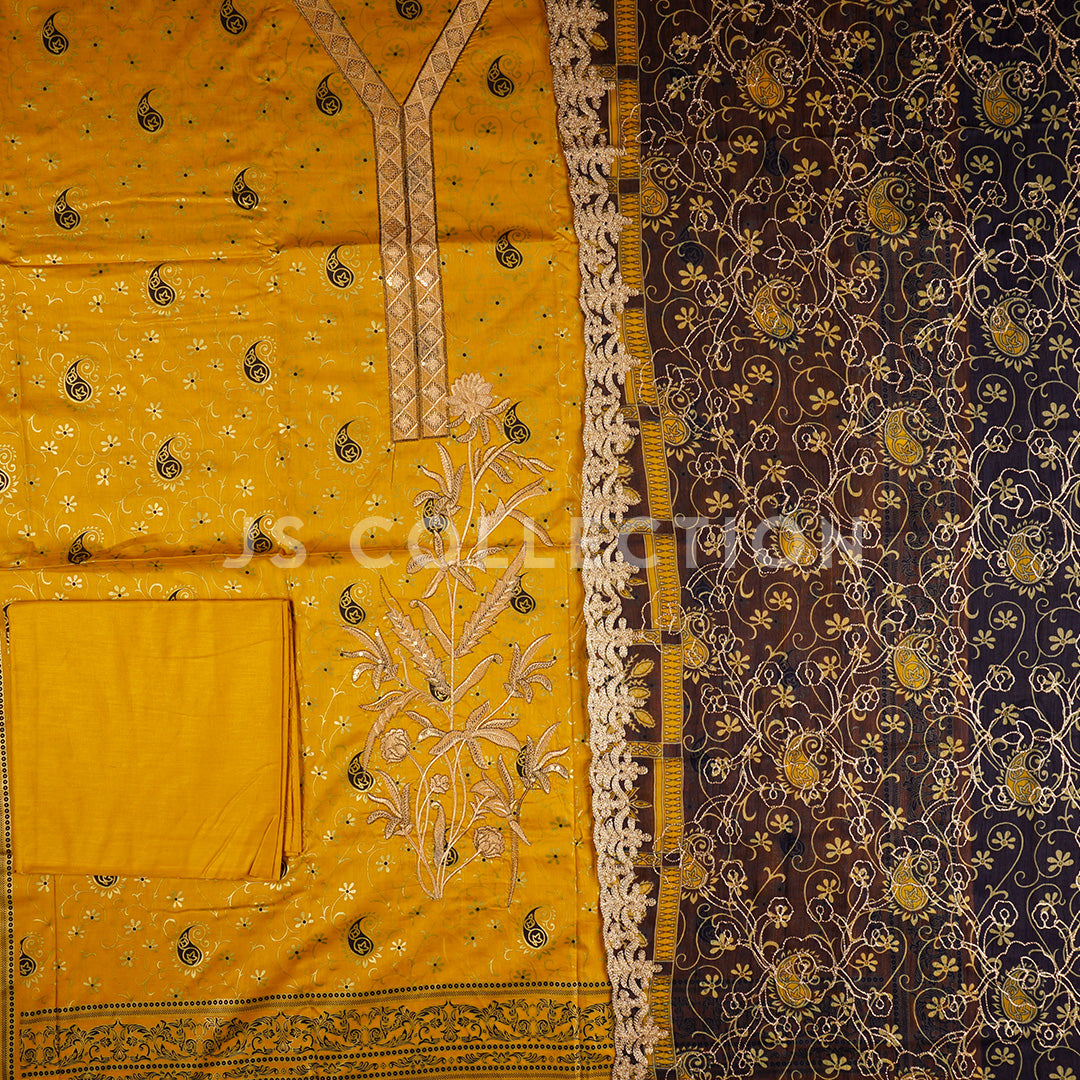 3 Pc Lawn Embroidered Chiffon Dupatta Cutwork Un-stitched-UN2136