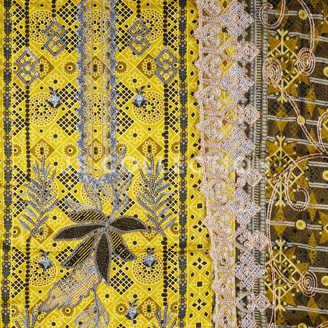 3 Pc Lawn Embroidered Chiffon Dupatta Cutwork Un-stitched-UN2153
