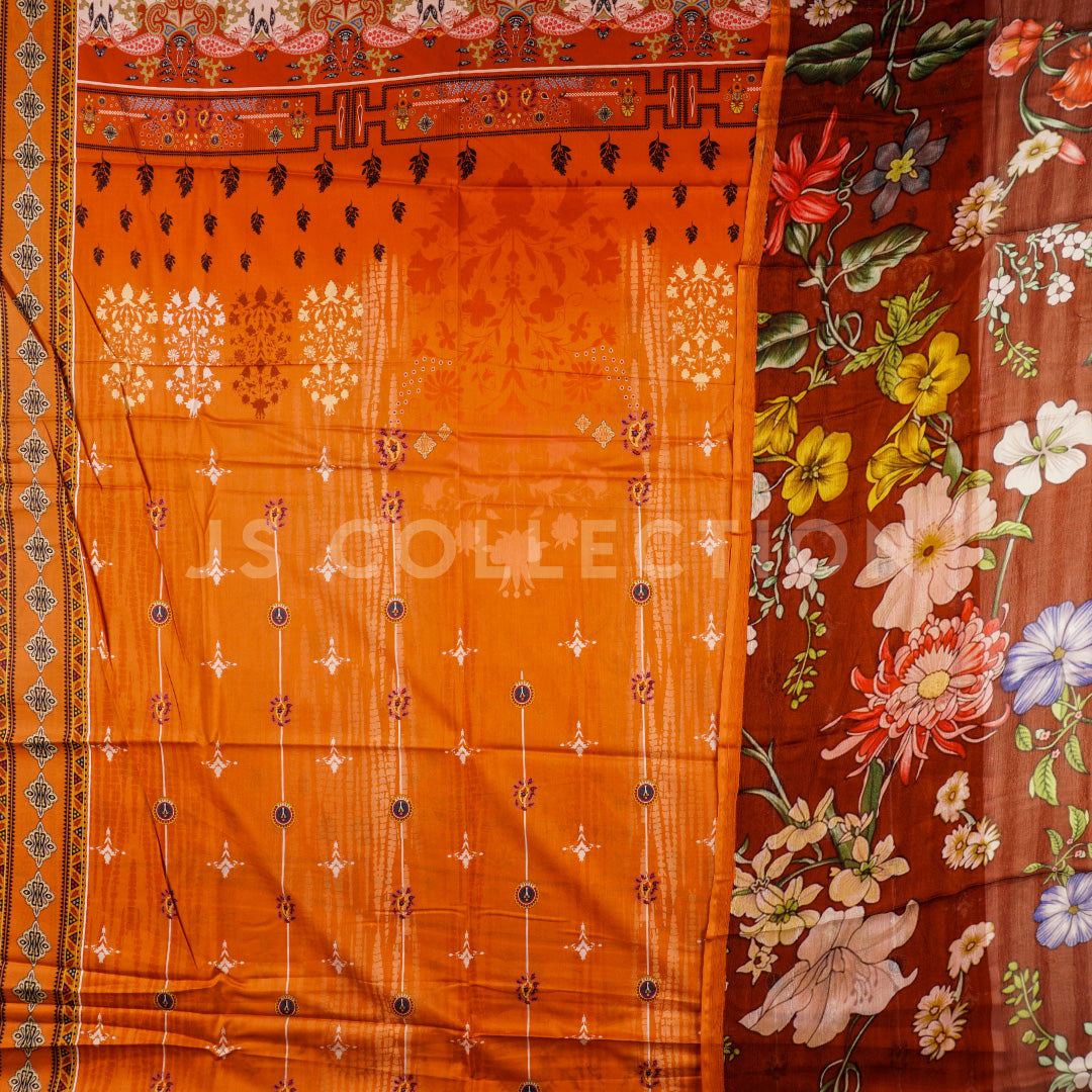 3 Pc Lawn Printed Bamber Chiffon Dupatta Un-stitched-UN2129
