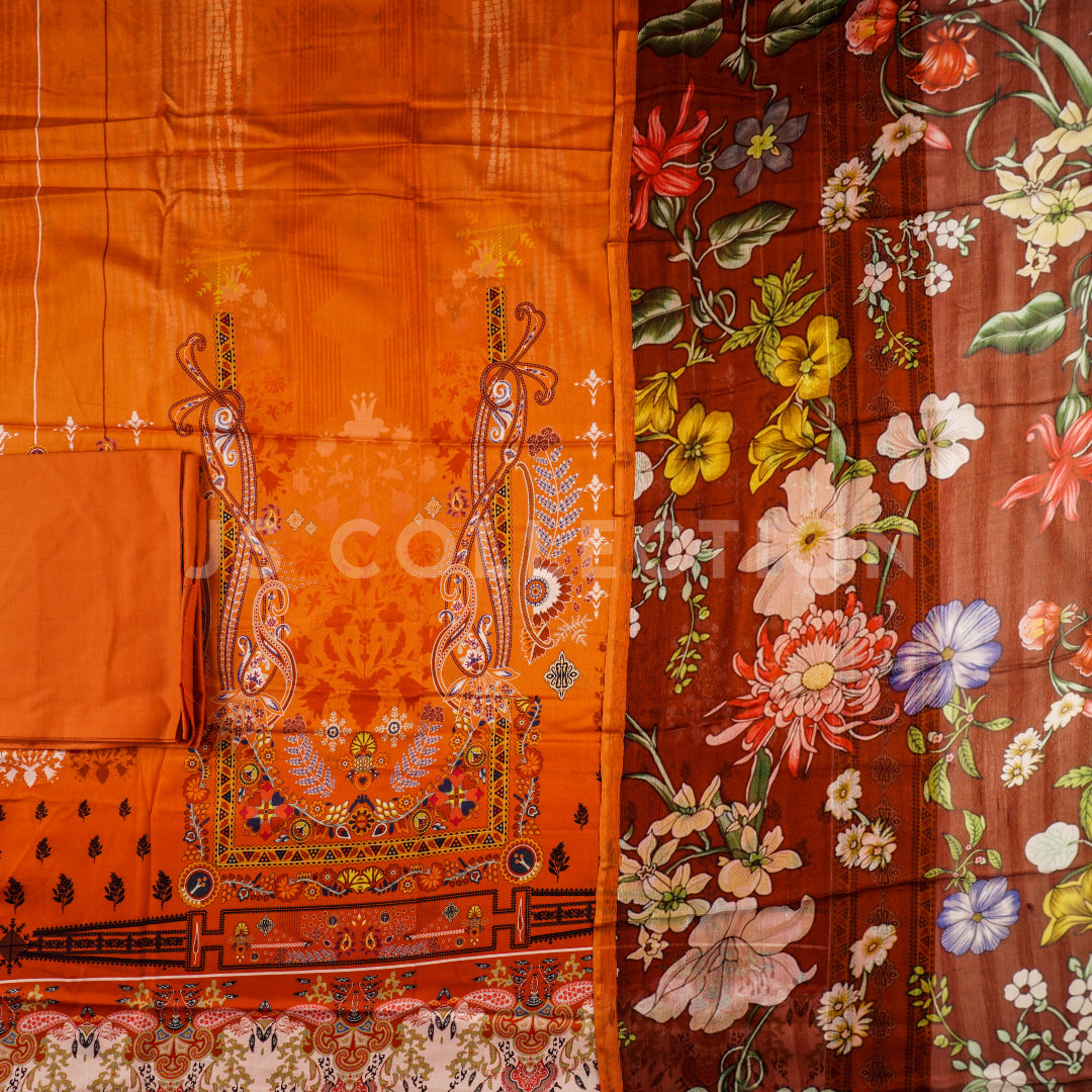 3 Pc Lawn Printed Bamber Chiffon Dupatta Un-stitched-UN2129