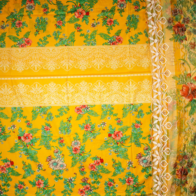 3 Pc Lawn Embroidered Chiffon Dupatta Cutwork Un-stitched-UN2049