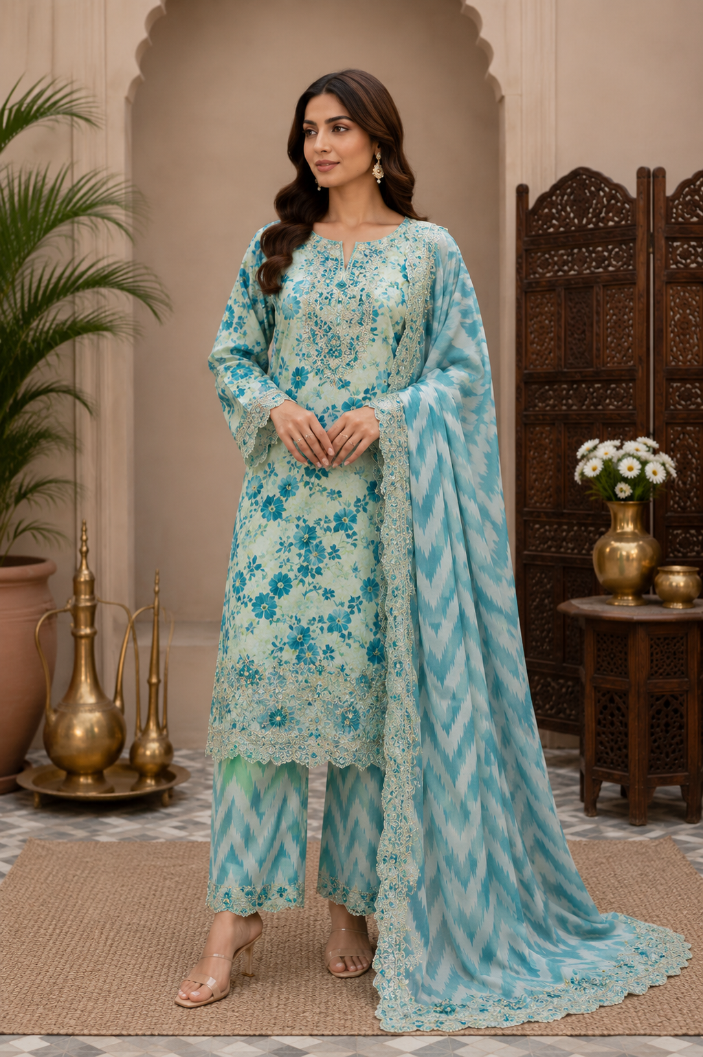 Mohagni Lawn with Chiffon dupatta Daman Chikankari Un-stitched-UN272