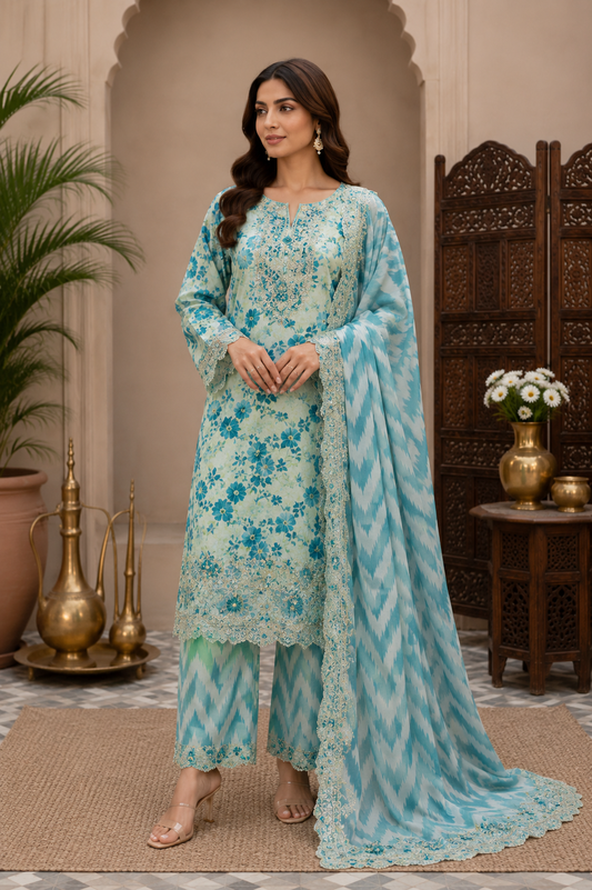 Fatima Zehra Lawn with Chiffon dupatta Daman Chikankari Un-stitched-UN2772