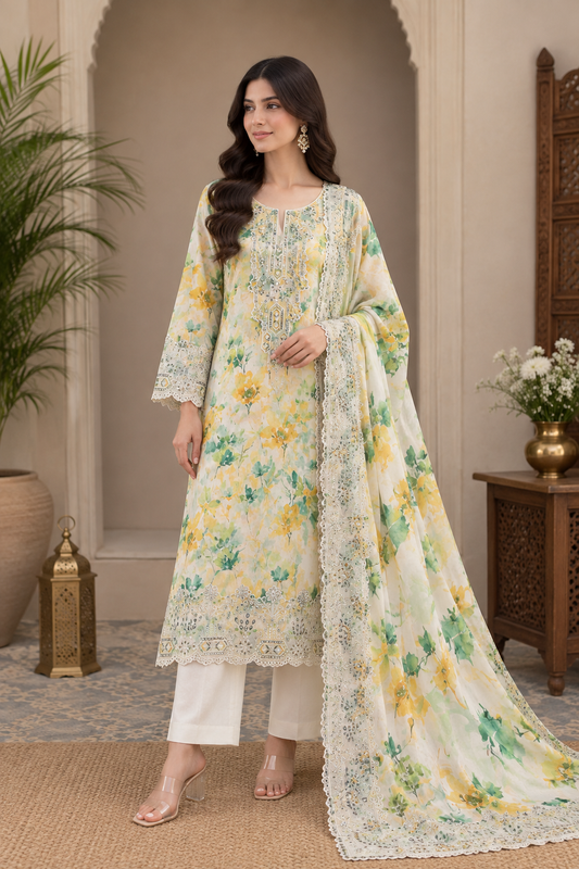 Fatima Zehra Lawn with Lawn Dupatta Daman Chikankari Un-stitched-UN2783
