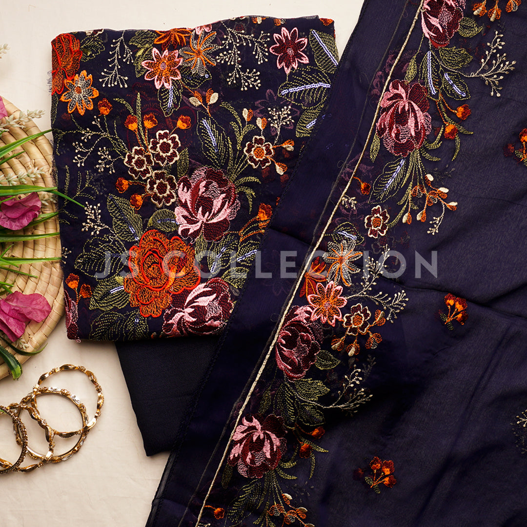 Chiffon Embroidered Fancy 3 Pc Dress Un-stitched-UN2407b