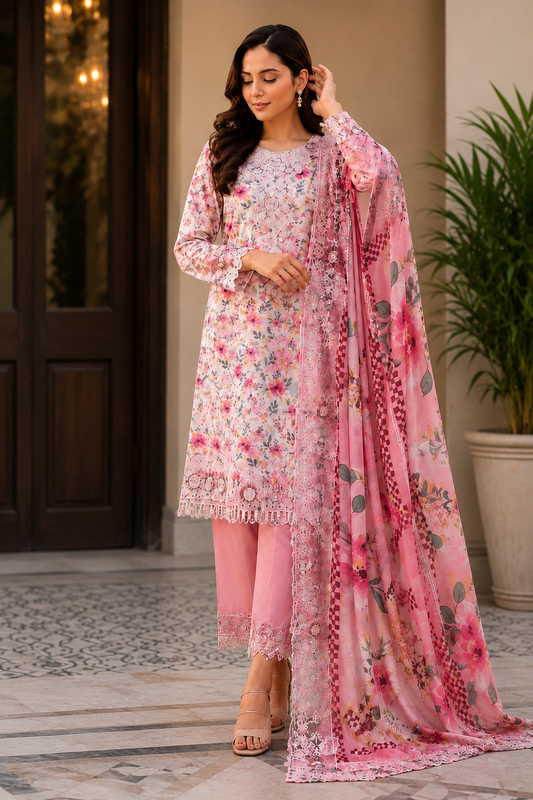 Fatima Zehra with Lawn dupatta Daman Chikankari Un-stitched-UN2760