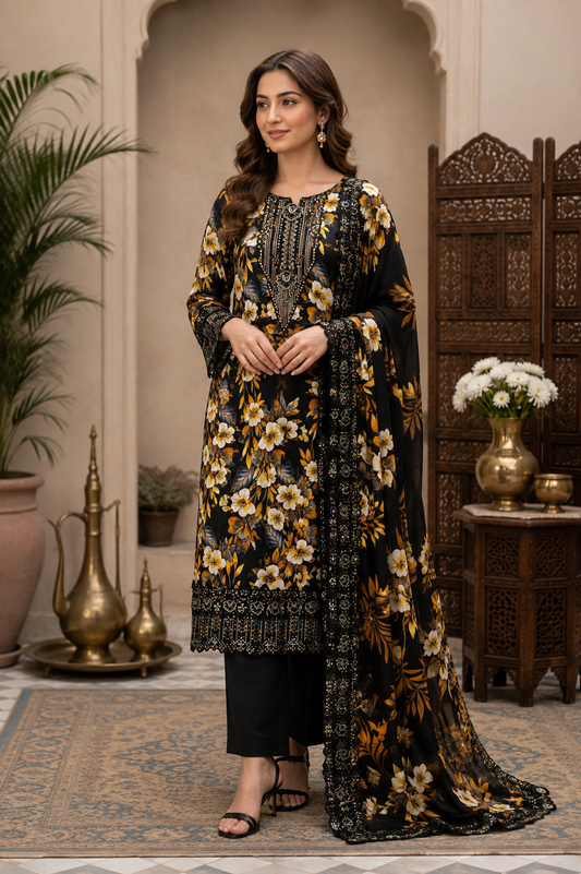 Fatima Zehra with Lawn dupatta Daman Chikankari Un-stitched-UN2767