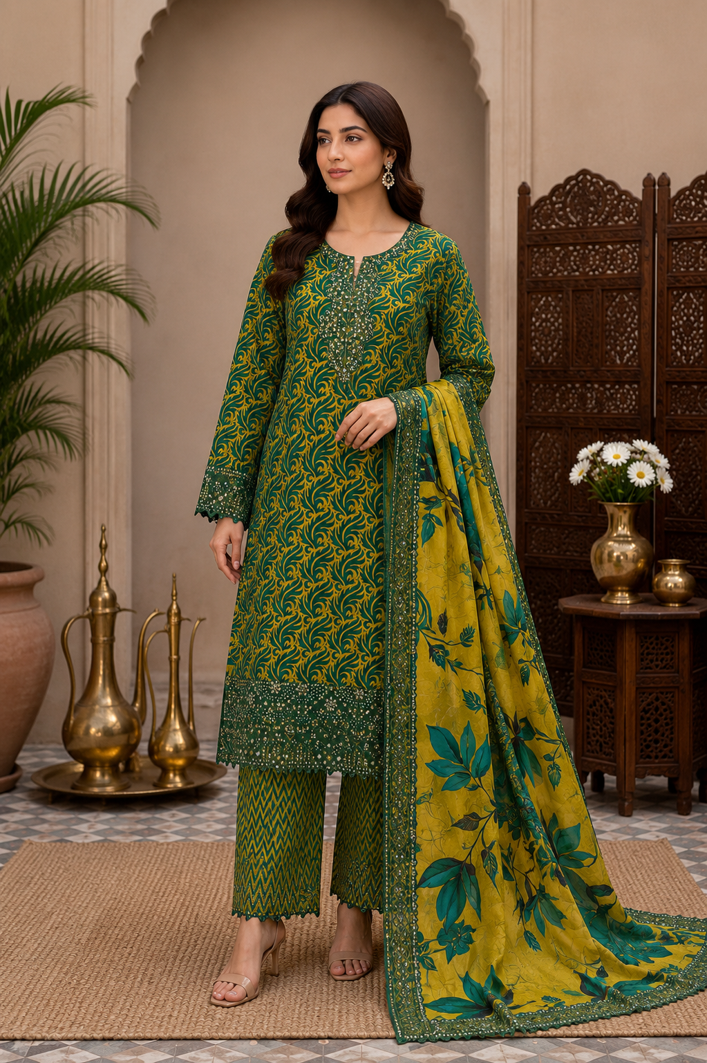 Mohagni Lawn with Chiffon dupatta Daman Chikankari Un-stitched-UN278