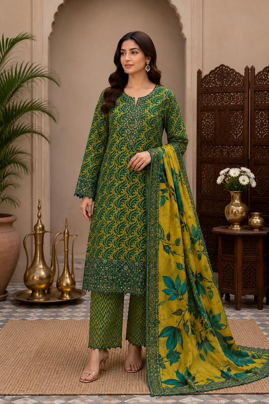 Mohagni Lawn with Chiffon dupatta Daman Chikankari Un-stitched-UN278
