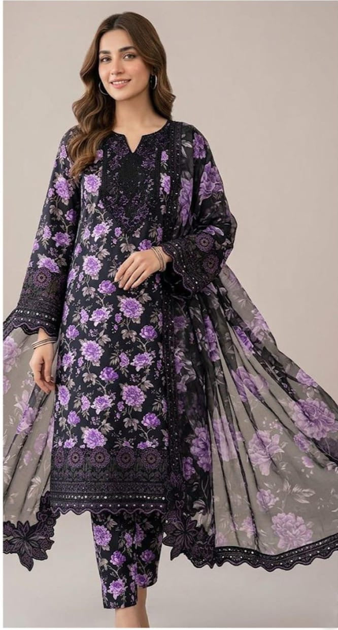 Fatima Zehra Lawn Dupatta with Daman Chikankari Un-stitched cheffon suit 2756