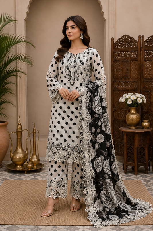 Fatima Zehra Lawn with Lawn Dupatta Daman Chikankari Un-stitched-UN2777