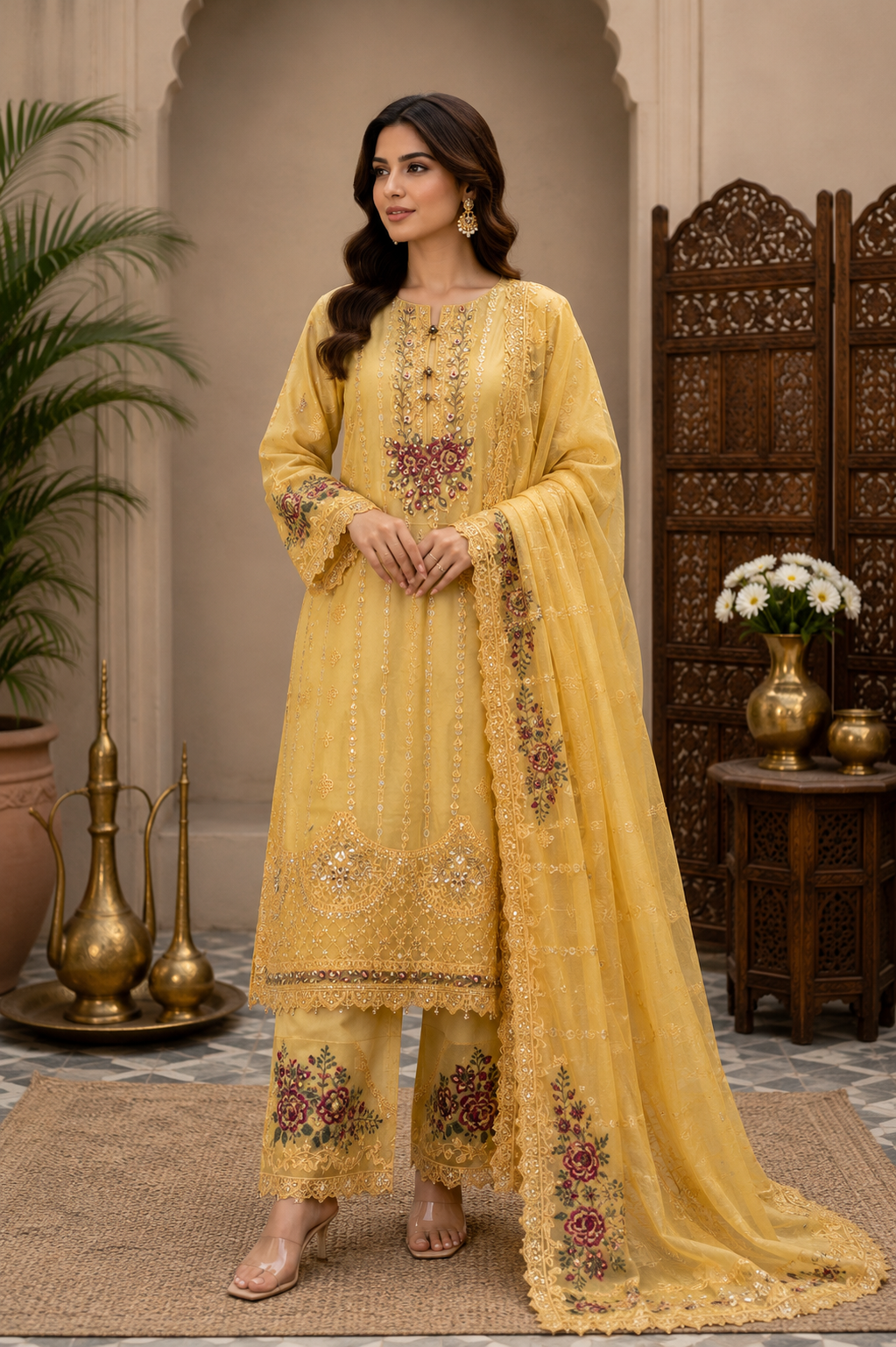 Mohagni Lawn with Chiffon dupatta Daman Chikankari Un-stitched-UN273