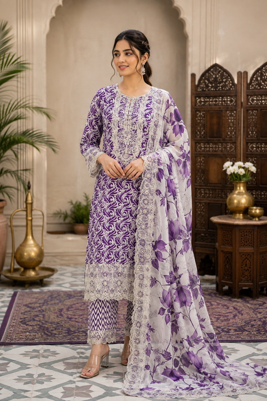 Fatima Zehra with Lawn dupatta Daman Chikankari Un-stitched-UN2765