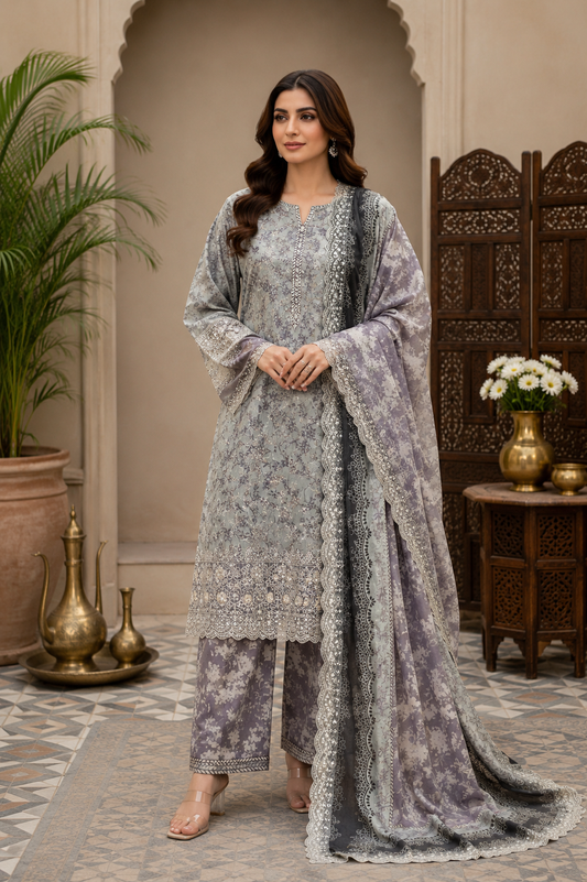Fatima Zehra with Chiffon dupatta Daman Chikankari Un-stitched-UN2768