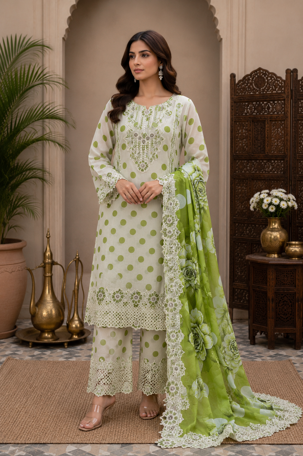 Mohagni Lawn with Chiffon dupatta Daman Chikankari Un-stitched-UN275