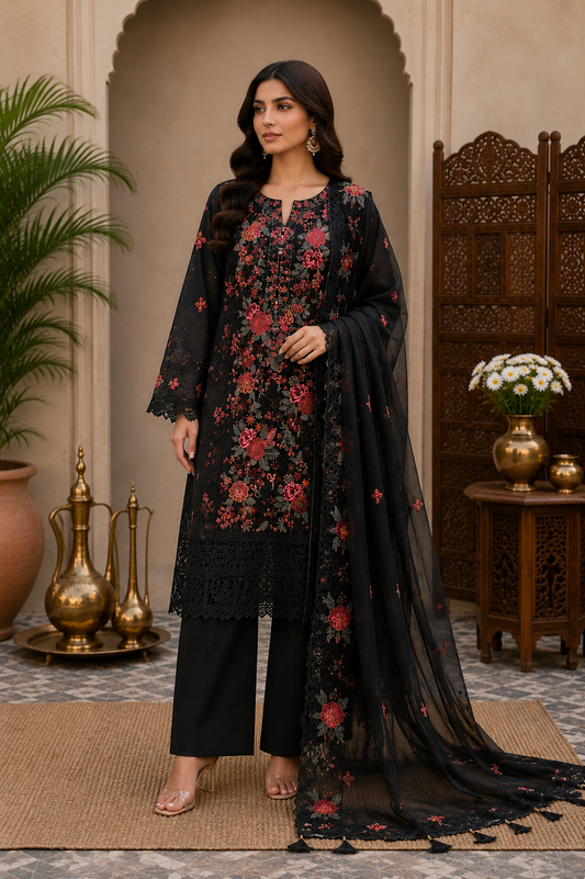 Mohagni Lawn with Chiffon dupatta Daman Chikankari Un-stitched-UN279