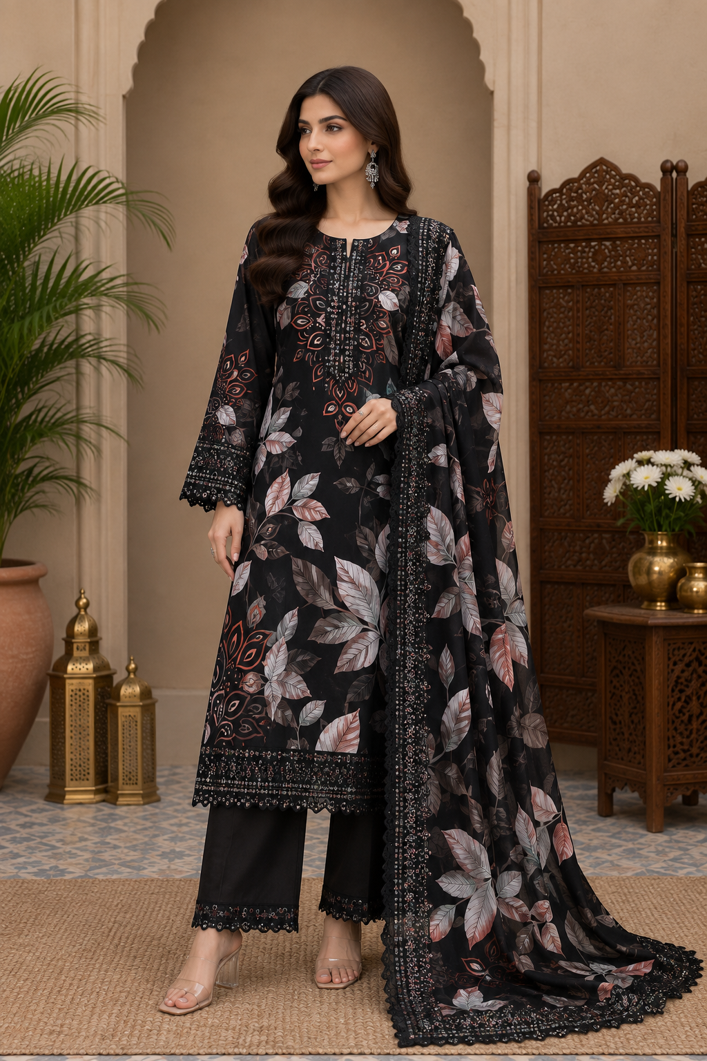 Black Premium Cotton Bamber Chiffon Dupatta Un-stitched-UN2782