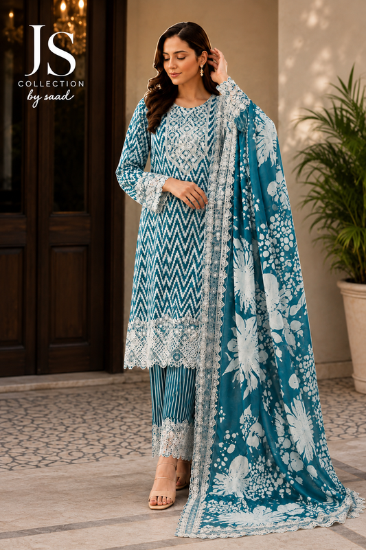 Fatima Zehra with Lawn dupatta Daman Chikankari Un-stitched-UN2764