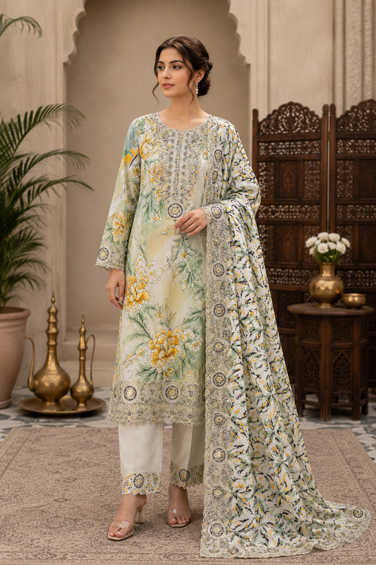Fatima Zehra with Lawn dupatta Daman Chikankari Un-stitched-UN2766