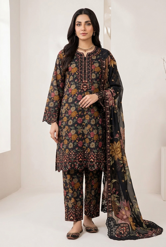 Mohagni Lawn with Chiffon dupatta Daman Chikankari Un-stitched-UN271