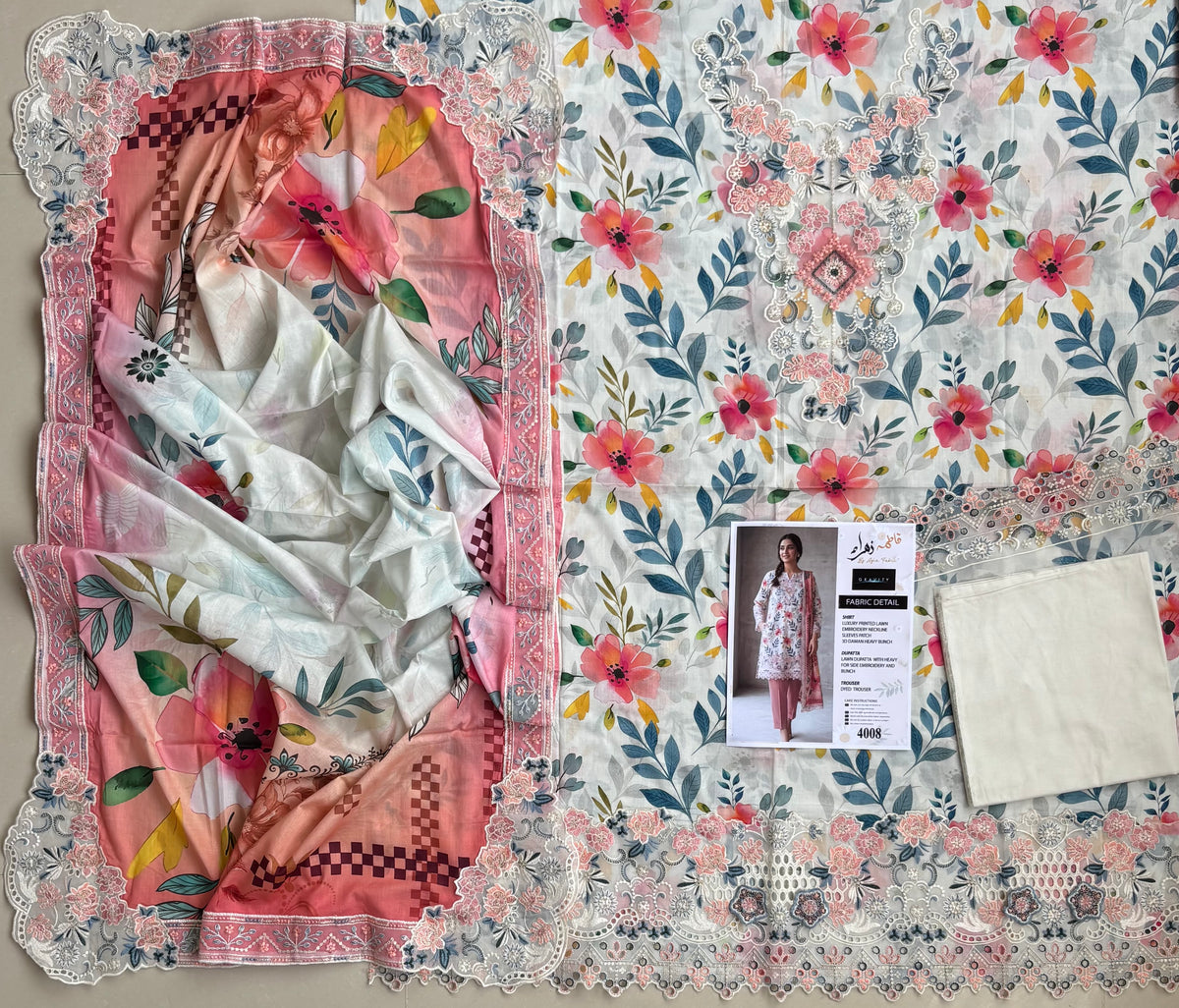 Fatima Zehra with Lawn dupatta Daman Chikankari Un-stitched-UN2760