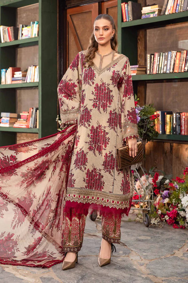 3 Pc Lawn Embroidered with Patches & Chiffon Dupatta Un-stitched-UN2597b