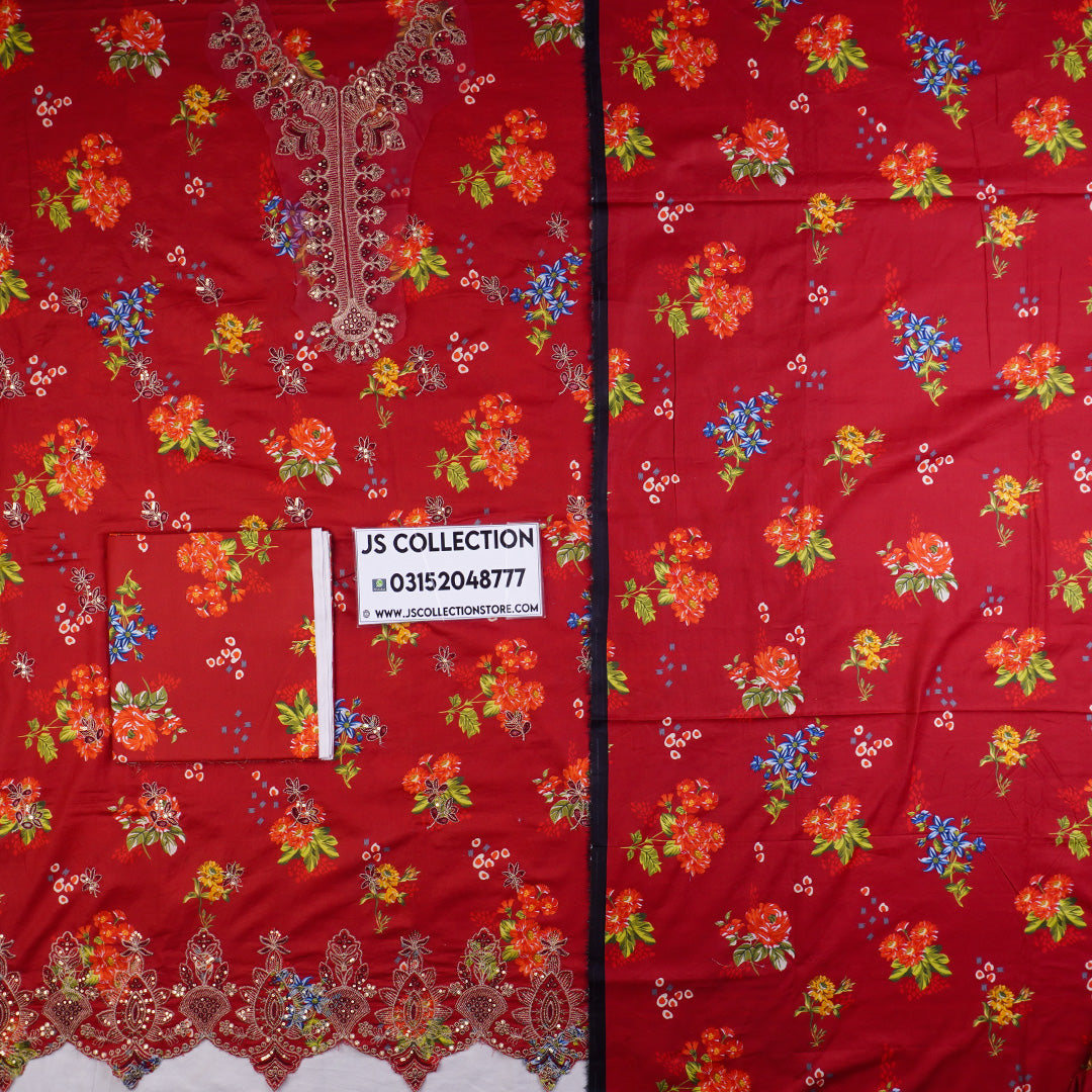 3 Pc Cotton Chikankari with Cotton Dupatta Un-stitched-UN2669