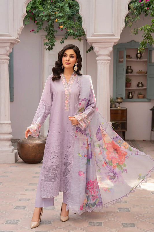 3 pc Chikankari Cotton with Chiffon Dupatta Un-stitched-UN2700