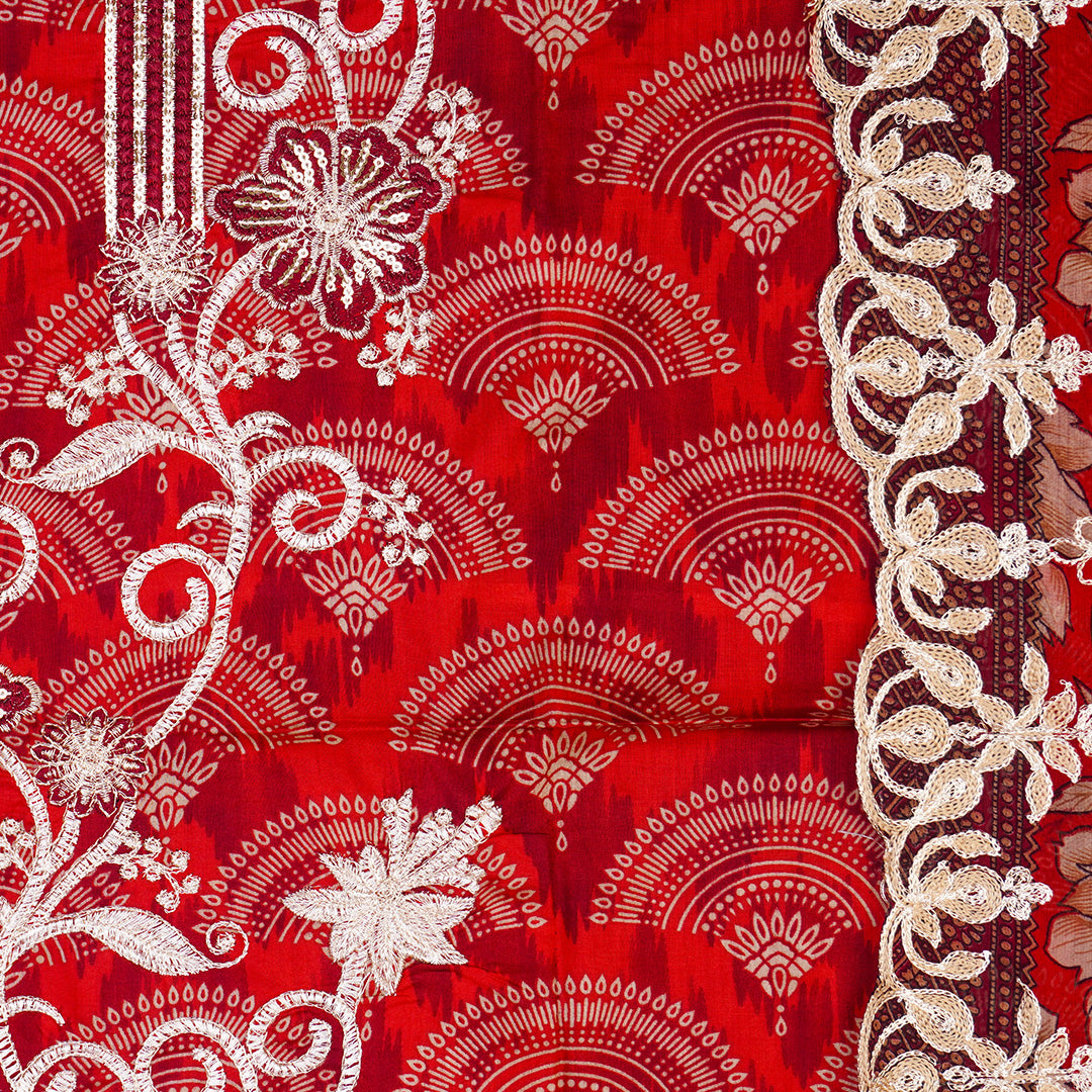 3 Pc Lawn Embroidered Chiffon Dupatta Cutwork Un-stitched-UN2596a
