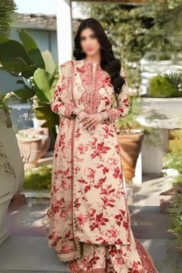 3 Pc Lawn with patches & Chiffon Embroidered Dupatta Un-stitched-UN2731