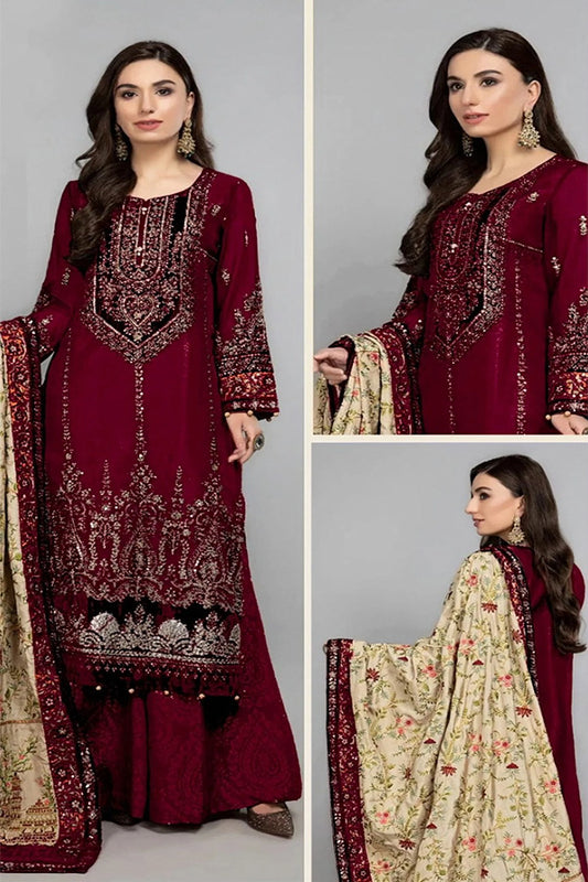 Maria.B – Mahroon Luxury Hand-Embellished 3 Pc Dress Un-stitched-UN2738