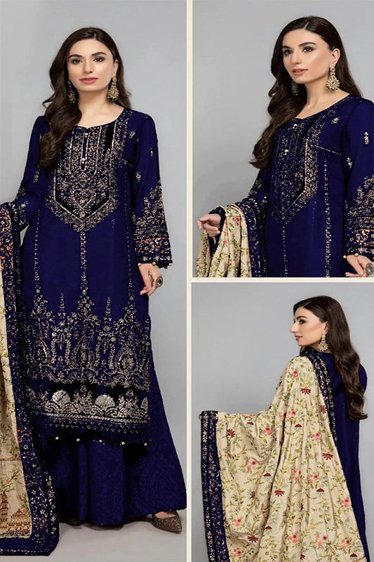 Maria.B – Blue Luxury Hand-Embellished 3 Pc Dress Un-stitched-UN2739