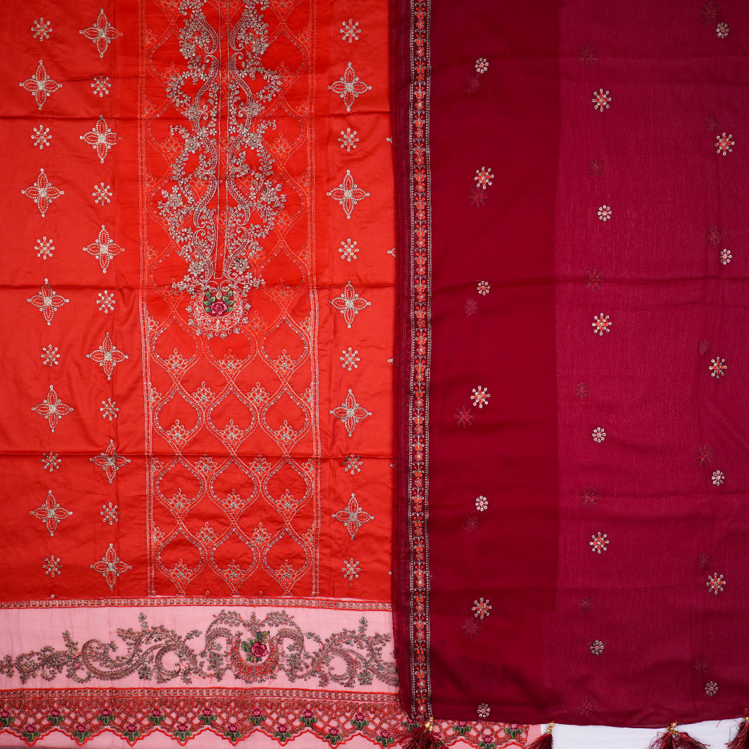3 Pc Cotton Fancy Embroidered Dress Un-stitched-UN2481