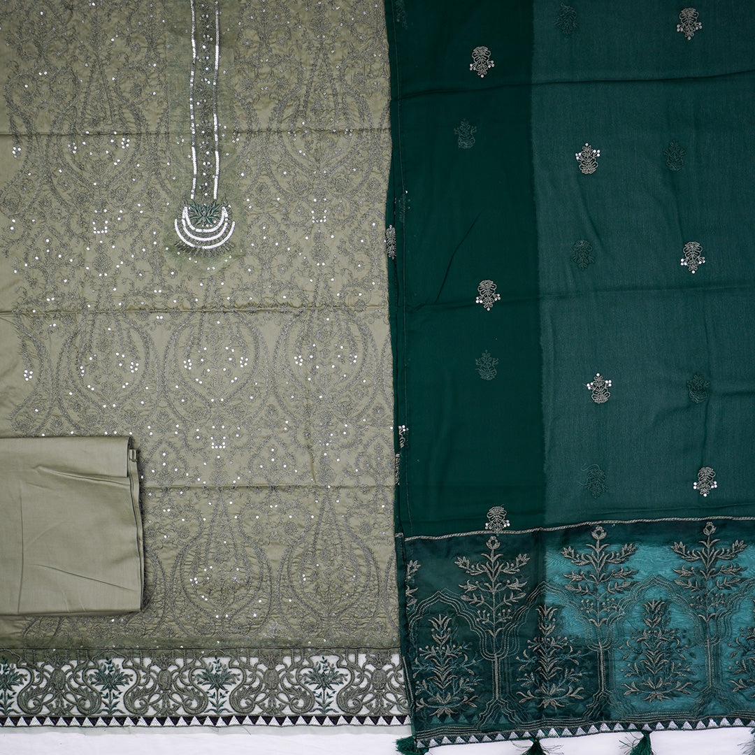 3 Pc Cotton Fancy Embroidered Dress Un-stitched-UN2480