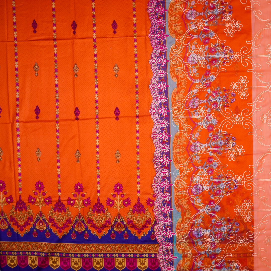 3 Pc Lawn Embroidered Chiffon Dupatta Cutwork Un-stitched-UN2550b