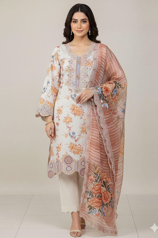 Fatima Zehra Lawn Dupatta with Daman Chikankari Un-stitched-UN2753