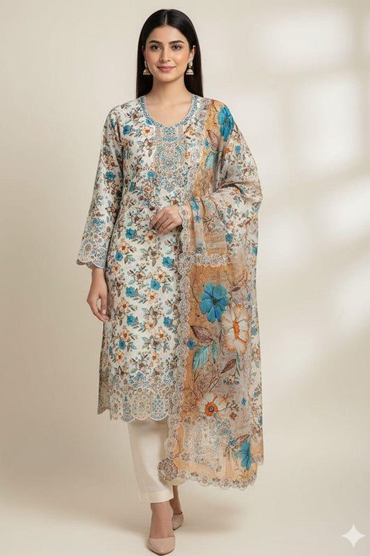 Fatima Zehra Lawn Dupatta with Daman Chikankari Un-stitched-UN2752