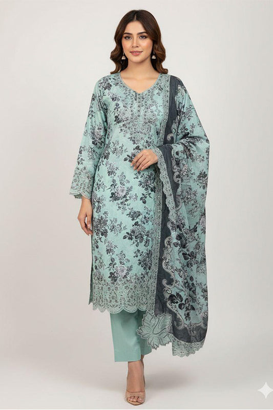 Fatima Zehra Lawn Dupatta with Daman Chikankari Un-stitched-UN2754