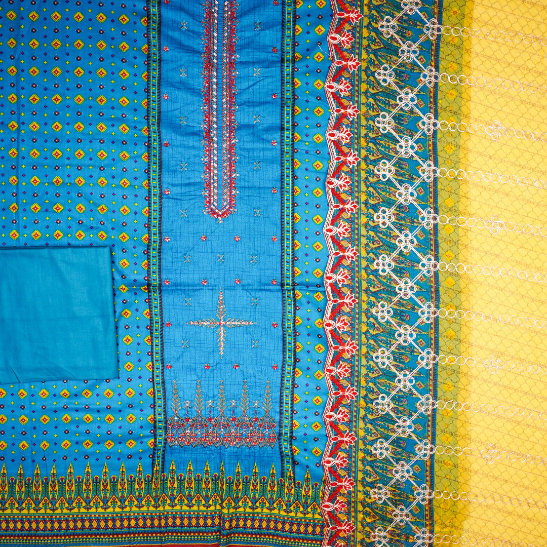 3 Pc Lawn Embroidered Chiffon Dupatta Cutwork Un-stitched-UN2563a