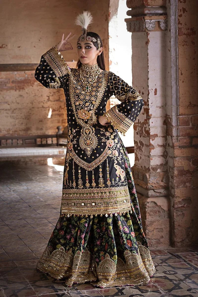 MNR – Koyal Black Gharara Luxury Hand-Embellished 3 Pc Dress Un-stitched-UN2727