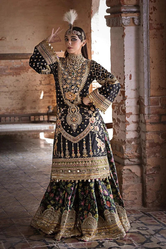 MNR – Koyal Black Gharara Luxury Hand-Embellished 3 Pc Dress Un-stitched-UN2727