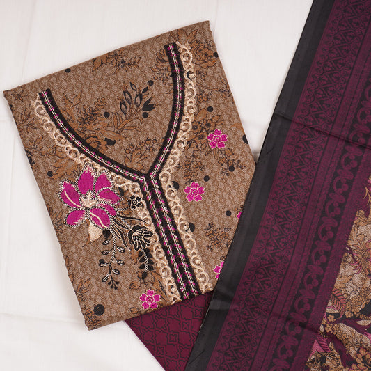 3 Pc Dhanak Embroidered Un-stitched-UN2419